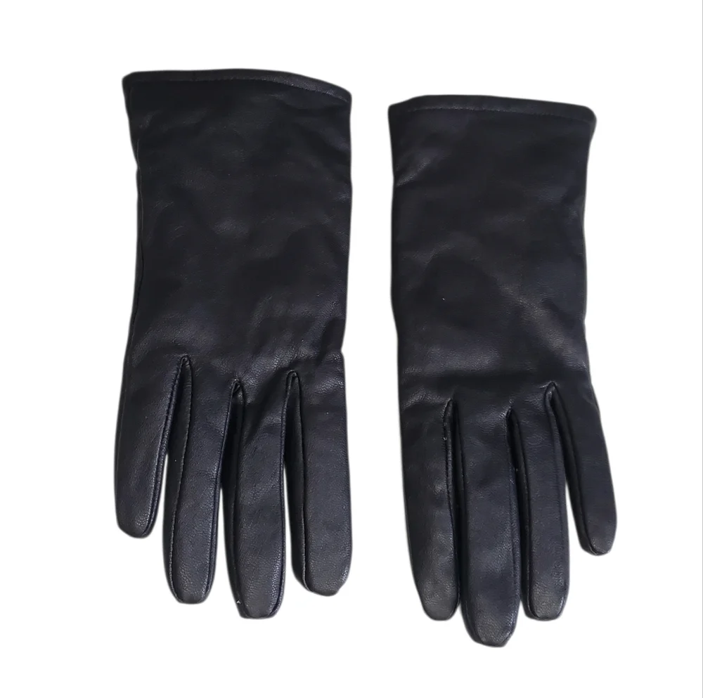 Women's Leather Black Gloves / Black Metallic Scarf